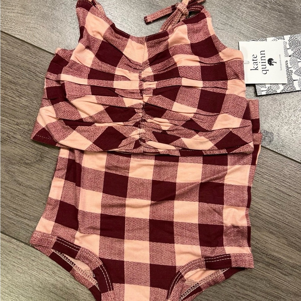 kate quinn Burgundy and Blush Check two- Piece Swim
